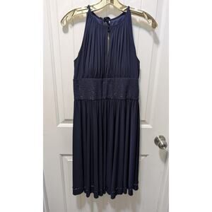 David's Bridal Sleeveless Keyhole Beaded Waist Dress Blue Formal Homecoming Sz 8